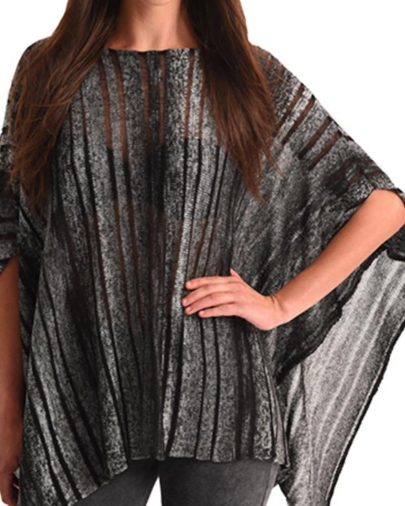 Front of a model wearing a size XL Color Cut-Out Poncho in Black in Black by ANGEL. | dia_product_style_image_id:327622
